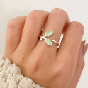 925 Sterling Silver Dainty Leaf Ring Twig Ring Branch Ring Green Stone Ring